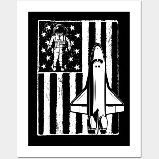 Astronaut vintage American flag Spacecraft Posters and Art